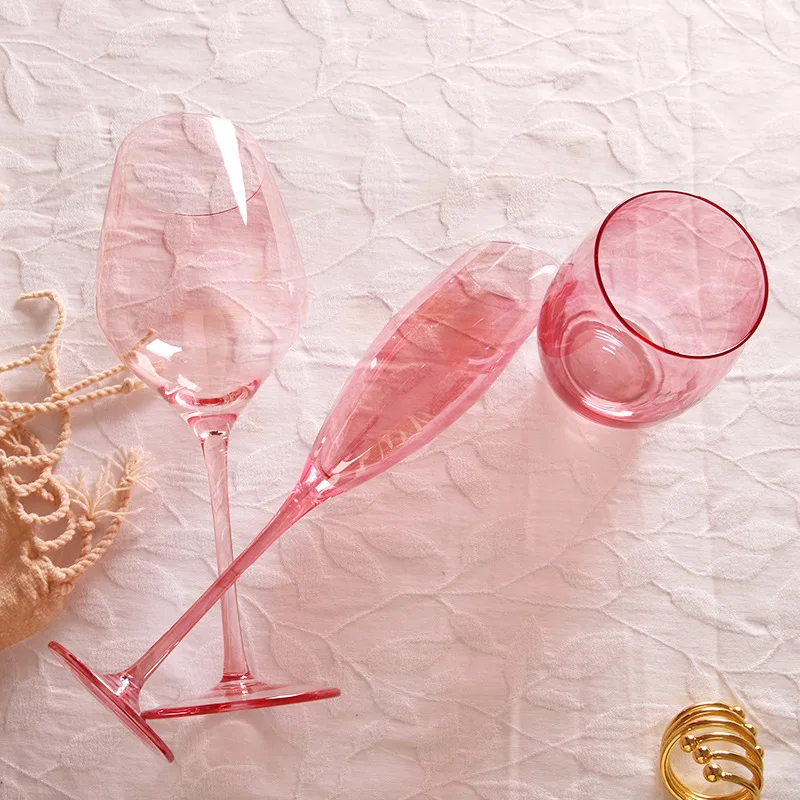 Flamingo Slanted Champagne Wine Glasses Water Cup Set Crystal Light Luxury Retro Goblet Home Pink High-Value Bordeaux Wine Glass - Image 5