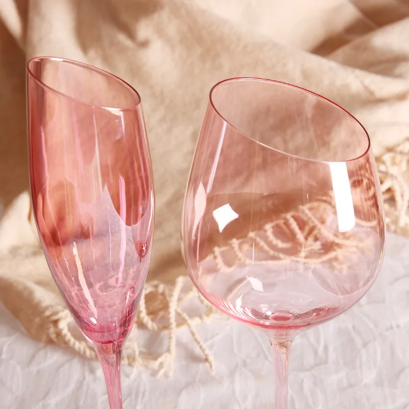 Flamingo Slanted Champagne Wine Glasses Water Cup Set Crystal Light Luxury Retro Goblet Home Pink High-Value Bordeaux Wine Glass - Image 4