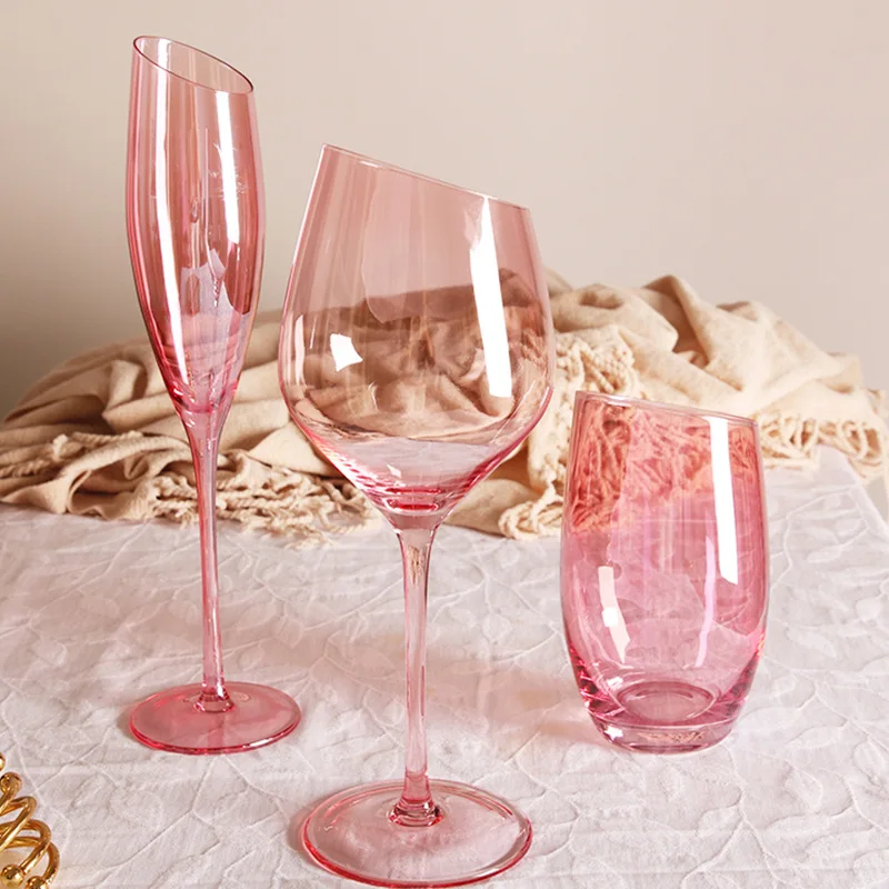 Flamingo Slanted Champagne Wine Glasses Water Cup Set Crystal Light Luxury Retro Goblet Home Pink High-Value Bordeaux Wine Glass - Image 2