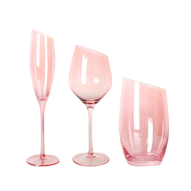 Flamingo Slanted Champagne Wine Glasses Water Cup Set Crystal Light Luxury Retro Goblet Home Pink High-Value Bordeaux Wine Glass