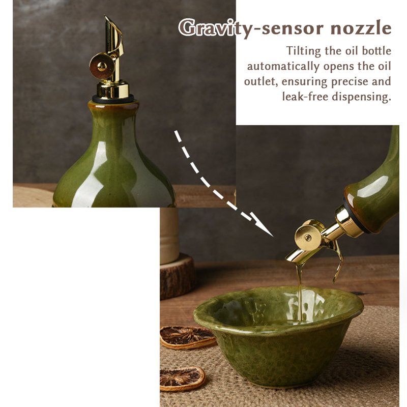 European Retro Green Ceramic Olive Oil Bottle with Stainless Steel Spout – Vintage Kitchen Storage & Seasoning Dispenser - Image 8