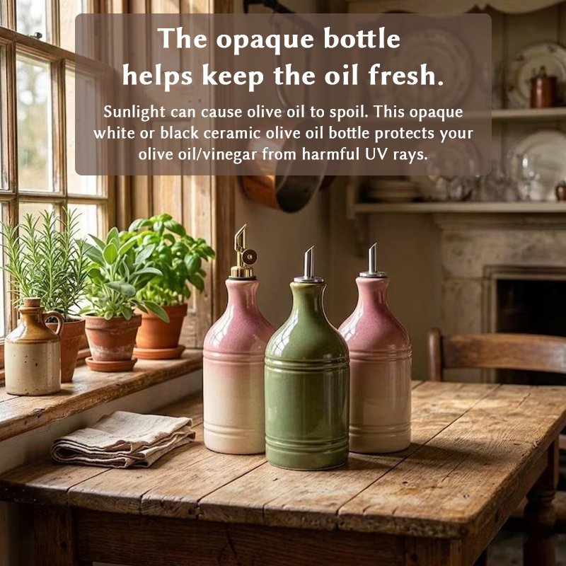 European Retro Green Ceramic Olive Oil Bottle with Stainless Steel Spout – Vintage Kitchen Storage & Seasoning Dispenser - Image 9