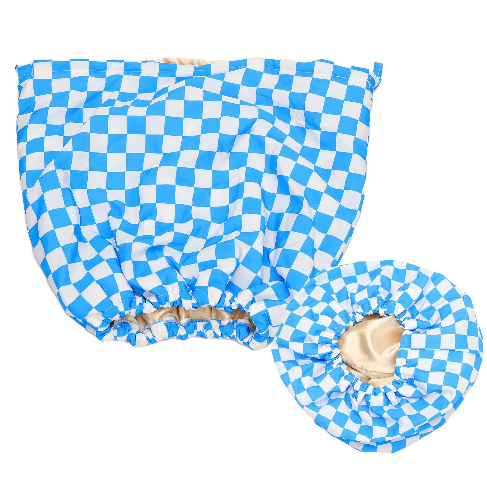 Waterproof Three-Layer Bath Cap with Silk-Like Lining and Checkered Design, Premium Hair Care Cap - Image 9