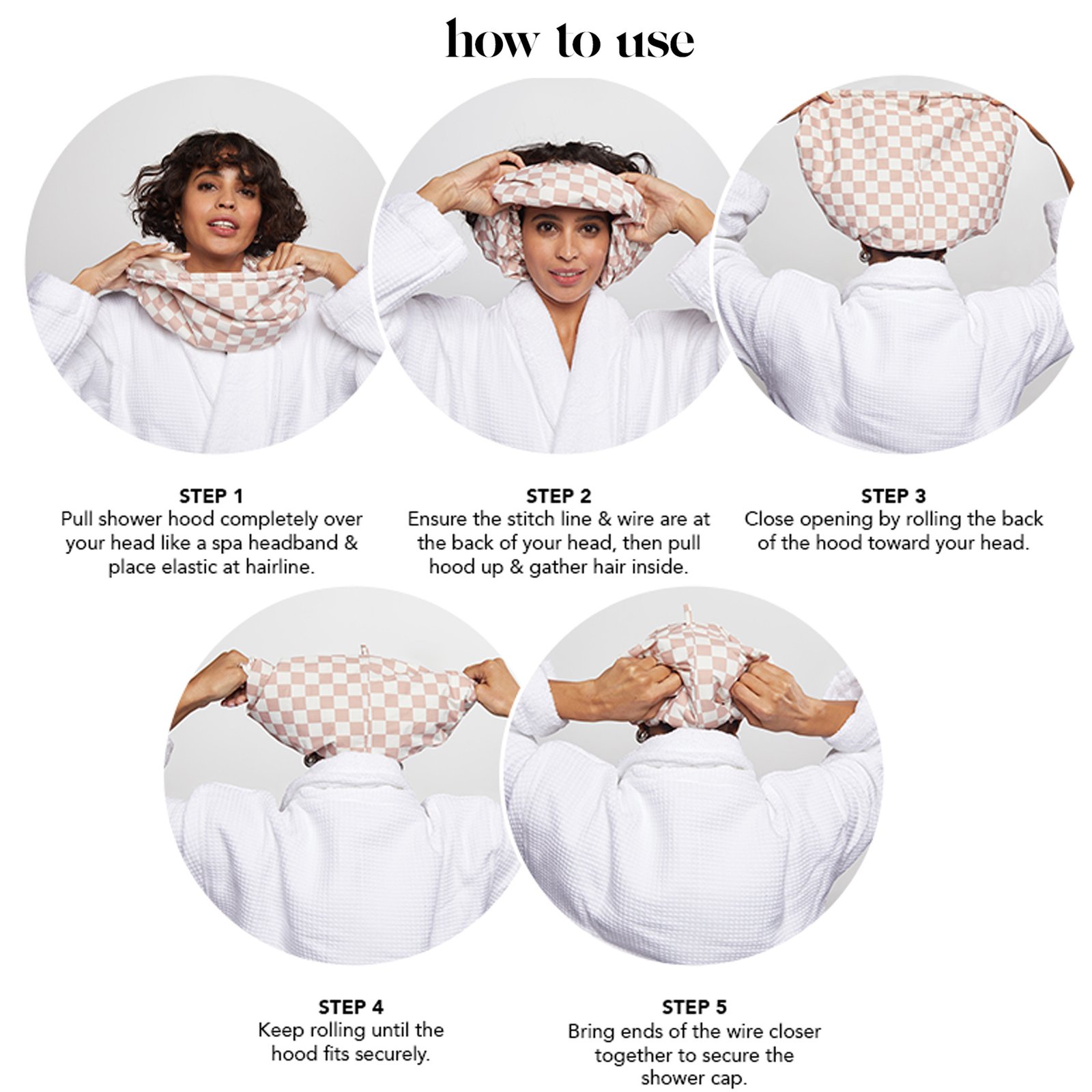 Waterproof Three-Layer Bath Cap with Silk-Like Lining and Checkered Design, Premium Hair Care Cap - Image 5