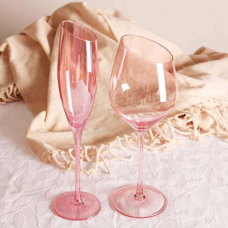 Flamingo Slanted Champagne Wine Glasses Water Cup Set Crystal Light Luxury Retro Goblet Home Pink High-Value Bordeaux Wine Glass - Image 3