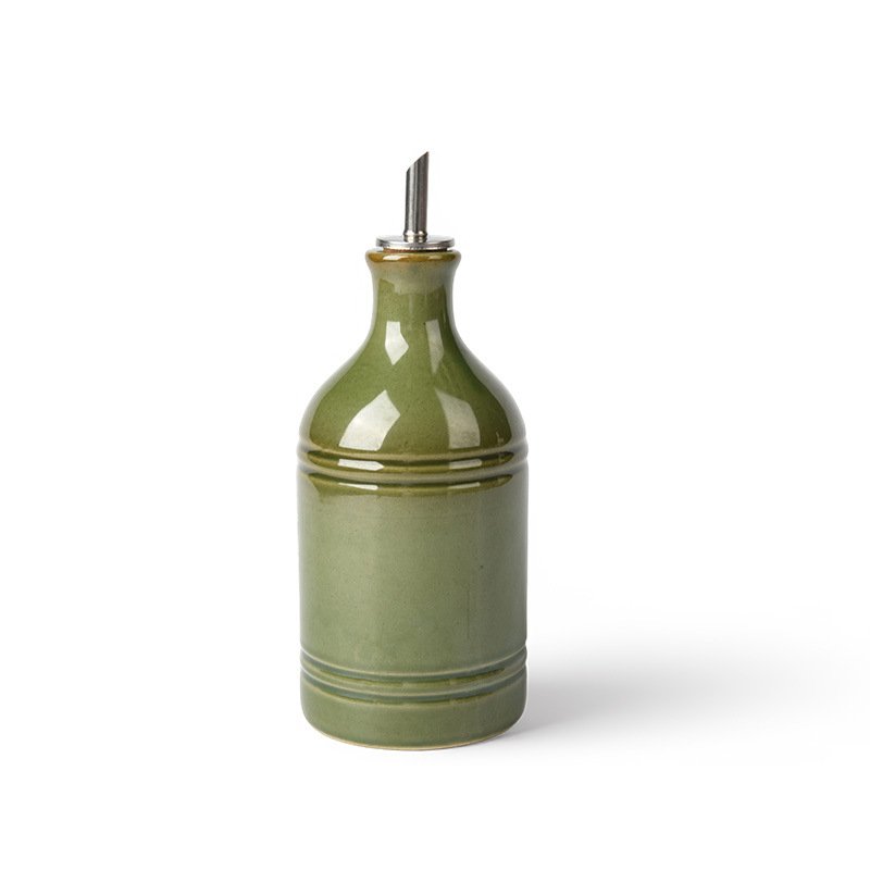 European Retro Green Ceramic Olive Oil Bottle with Stainless Steel Spout – Vintage Kitchen Storage & Seasoning Dispenser - Image 3