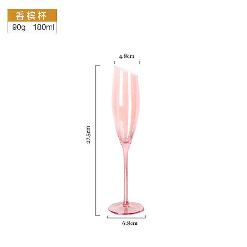 Flamingo Slanted Champagne Wine Glasses Water Cup Set Crystal Light Luxury Retro Goblet Home Pink High-Value Bordeaux Wine Glass - Image 6