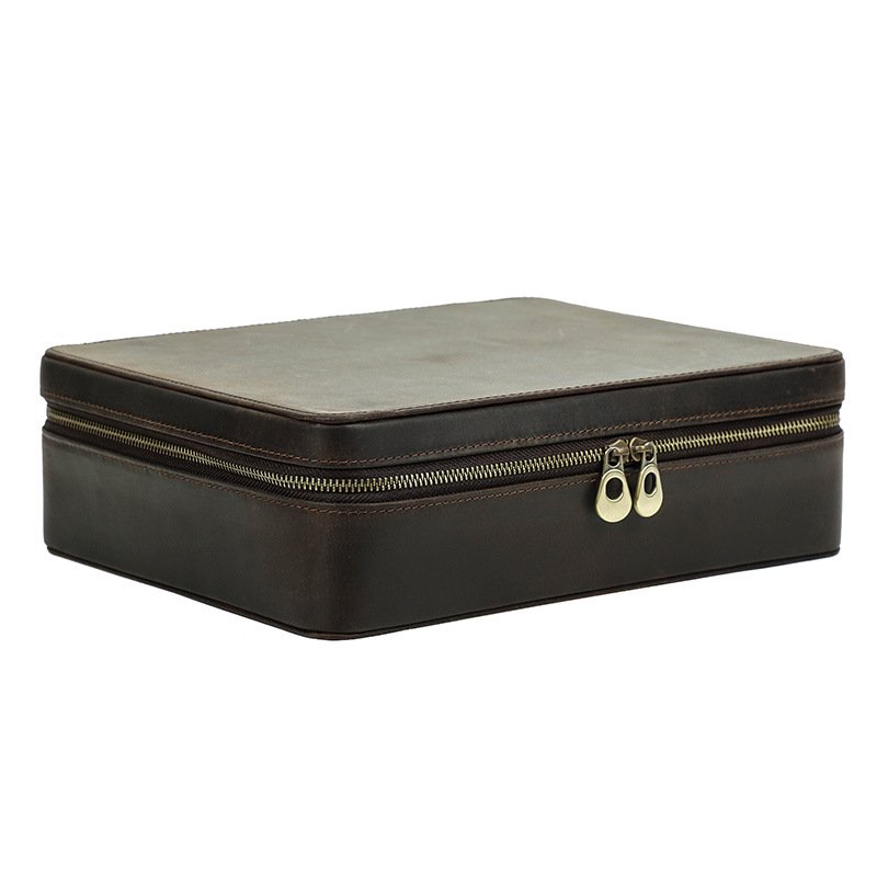 Rectangular Handmade Crazy Horse Leather Watch Box, 10-Slot Watch Display Organizer Travel Storage Case - Image 5