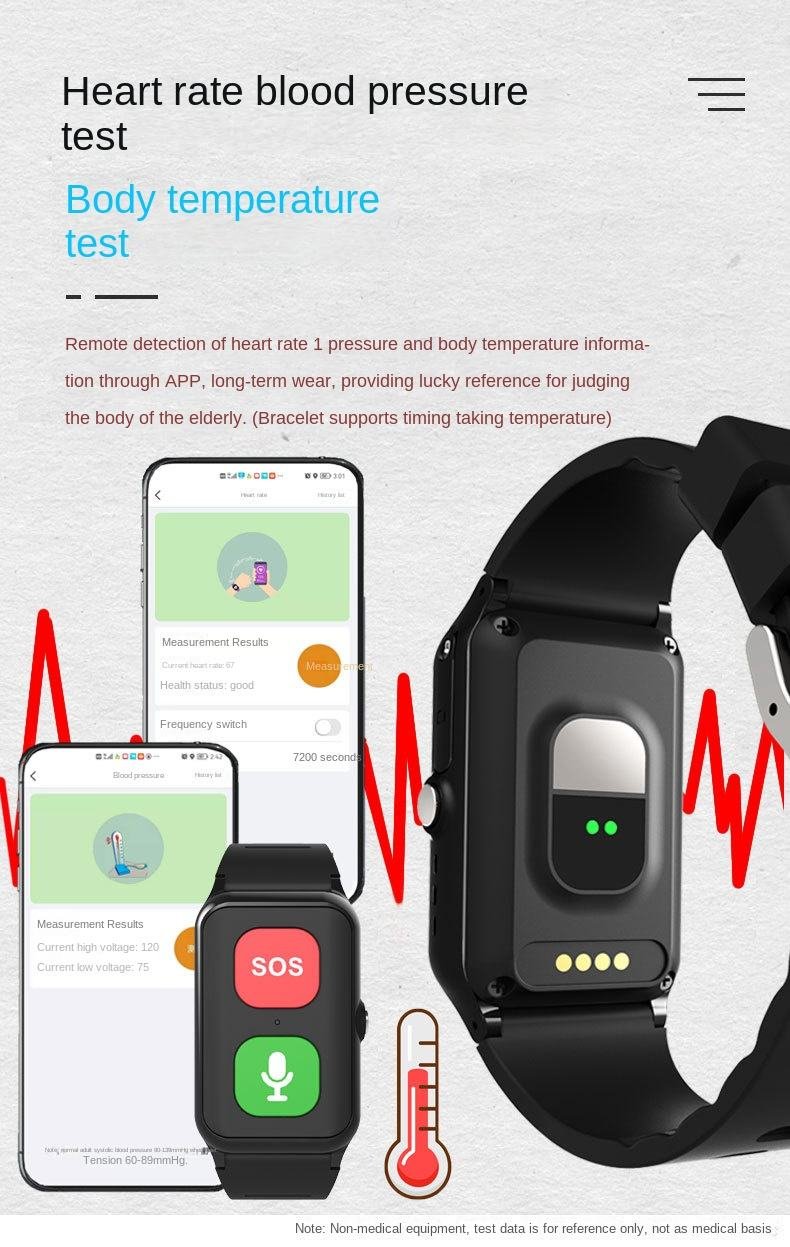 A70 Elderly GPS Positioning Watch Locator With Heart Rate Measurement Body Temperature Smart Bracelet - Image 6