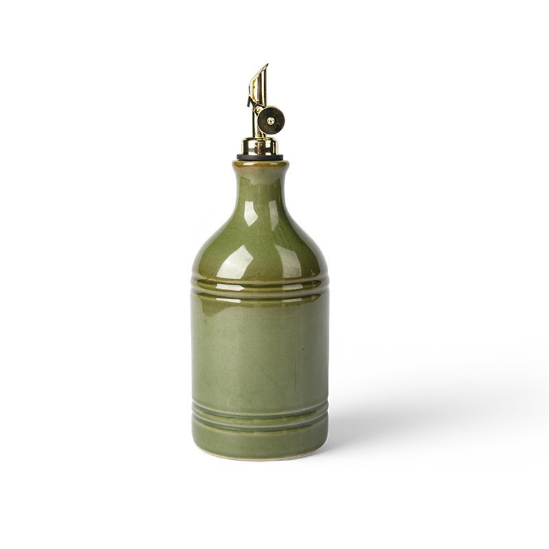 European Retro Green Ceramic Olive Oil Bottle with Stainless Steel Spout – Vintage Kitchen Storage & Seasoning Dispenser - Image 2