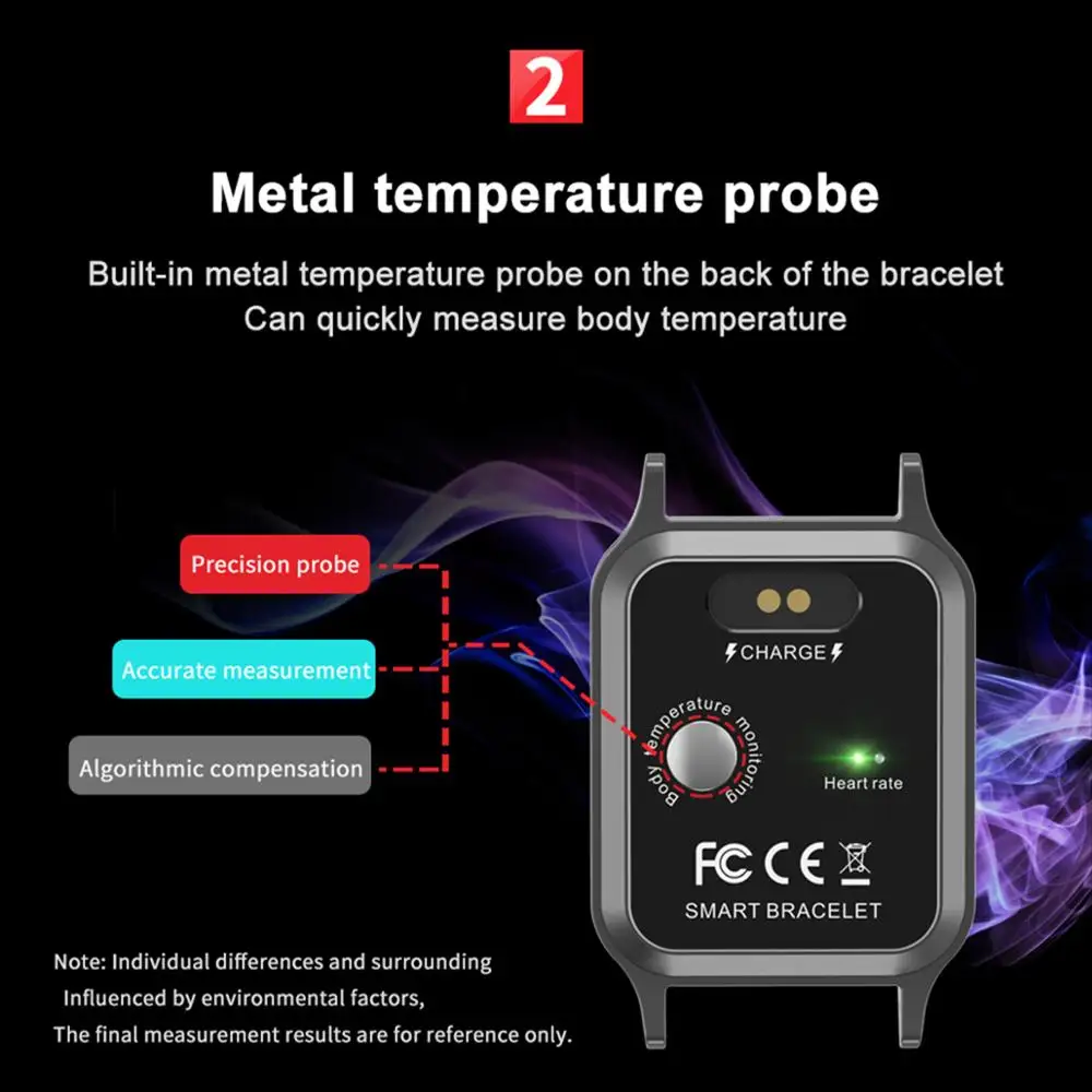 Body Temperature Smart Watch T96 Heart Rate Blood Pressure Fitness Tracker Bluetooth Smart Bracelet - Image 3