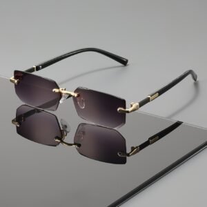 Business-style Premium Slim-edge Sunglasses With Gradient Blue Lenses And Metal Frames, With A Clean Square Cut, Ideal For Commuting And Outdoor Activities As UV Protection Sunglasses.