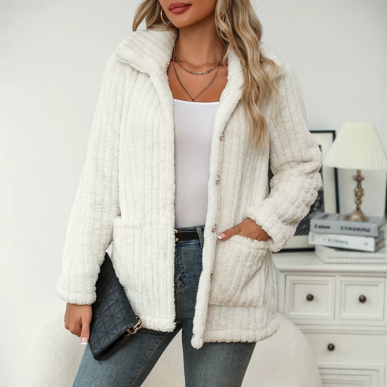 Striped Double-sided Plush Casual Fashionable Jacket