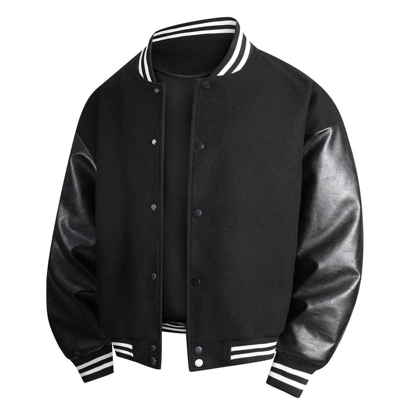 Springautumn New Wool-blend Jacket With PU Leather Sleeves - Image 2