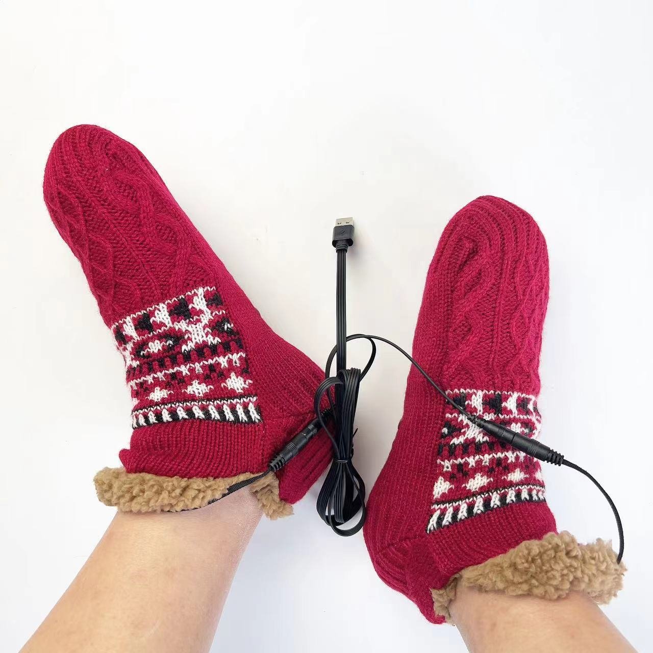 Electric-heated Floor Socks USB-powered Knitted Jacquard - Image 8