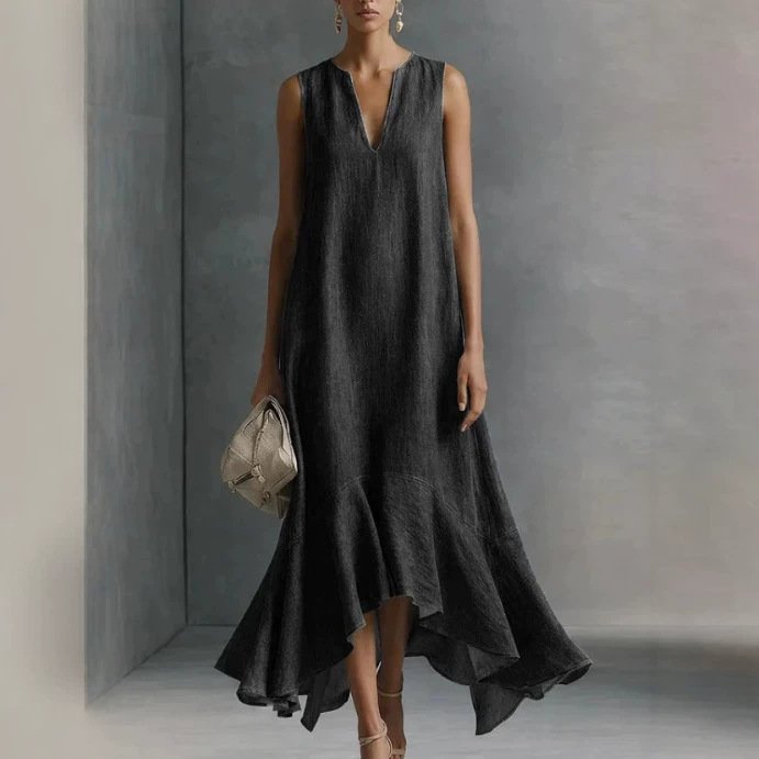 Fashionable V-neck Loose-fit Flared Womens Dress - Image 2