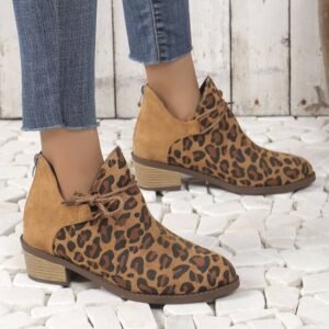 British Style Leopard Print Chunky Heel Shoes Women