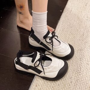 Women Cute Chunky Toe Strap Hollow Out Sports Sandals Summer New Comfortable Breathable Shallow Mouth Thick Sole Mary Jane Sandals For Women
