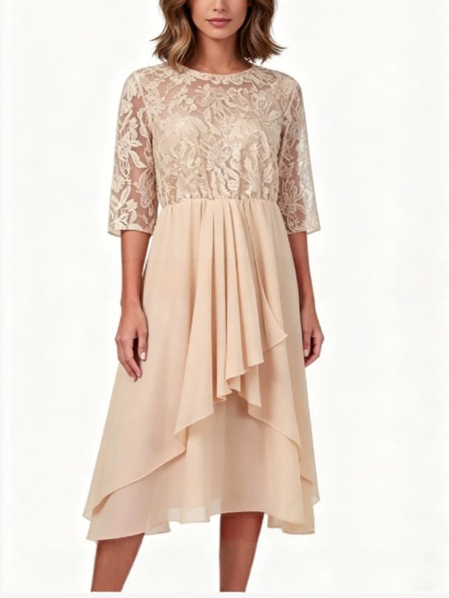 Three-quarter Sleeve Chiffon Irregular Hem Dress - Image 2