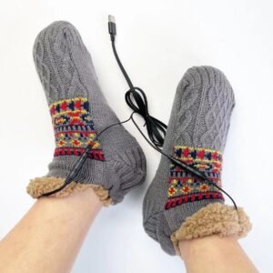 Electric-heated Floor Socks USB-powered Knitted Jacquard