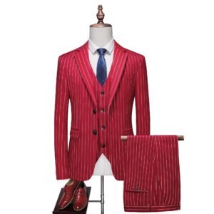 Men's Striped Suit Set Plus-size Three-piece Suit