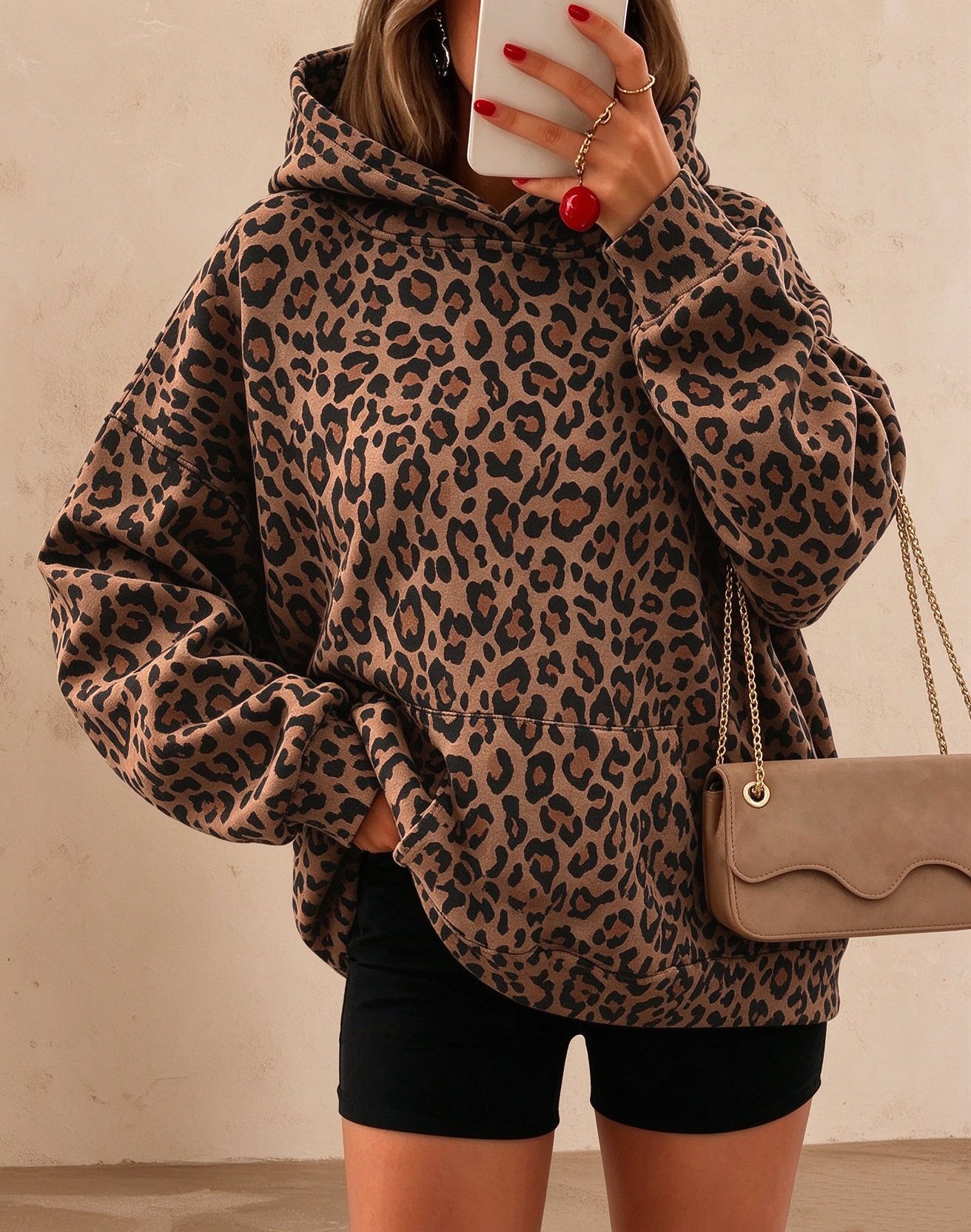 Women's Leopard-print Hooded Fleece-lined Sweatshirt - Image 4