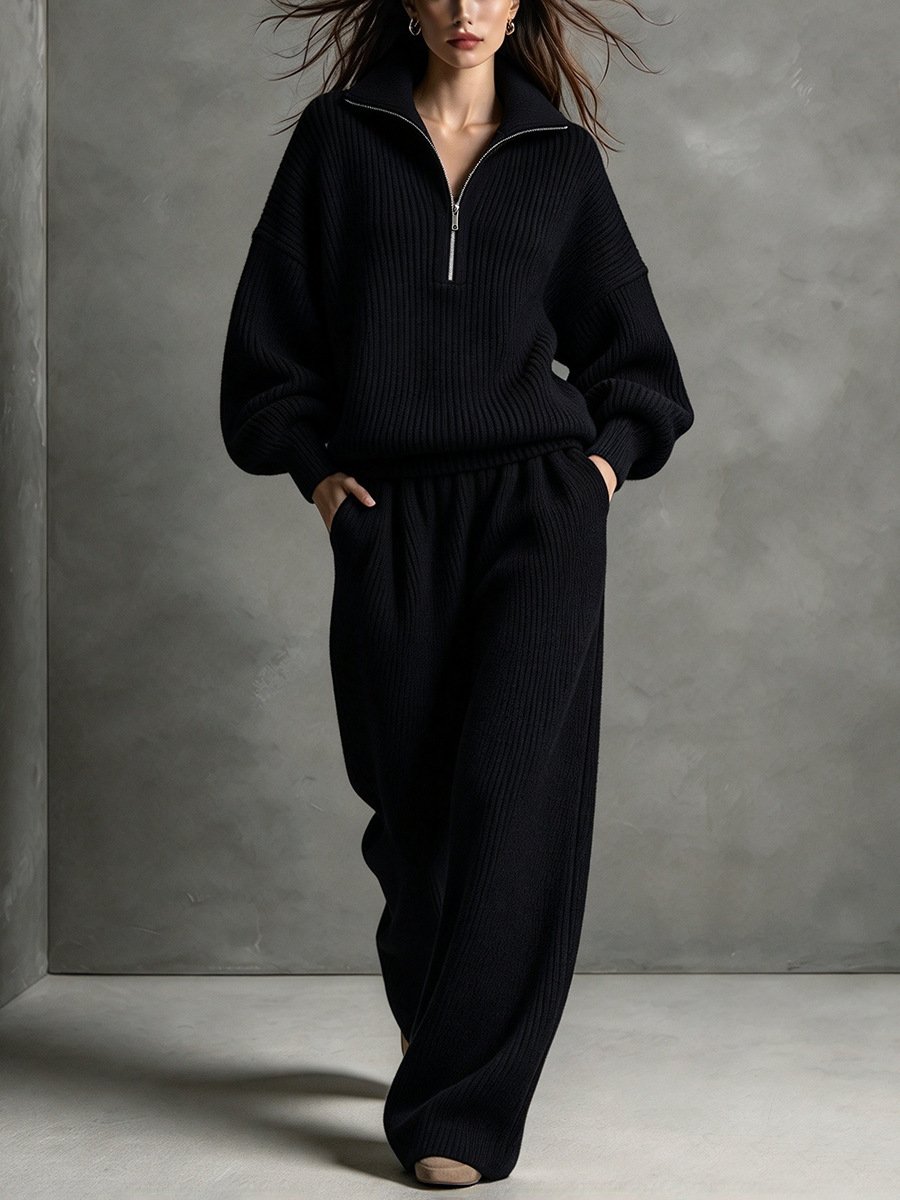 Winter Loose-fit Women's Half-zip Top Wide-leg Pants - Image 8