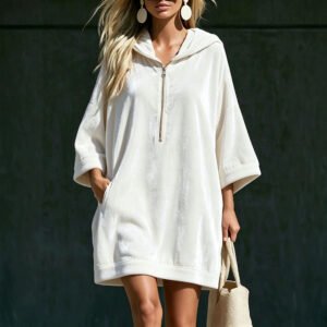 Half-Zip Hooded Long Sweatshirt with Pocket