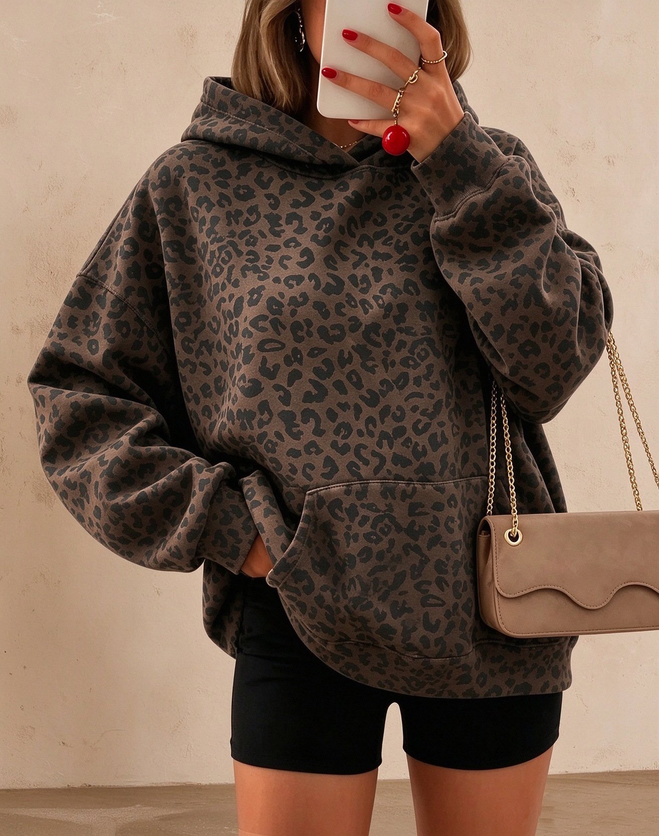 Women's Leopard-print Hooded Fleece-lined Sweatshirt - Image 5
