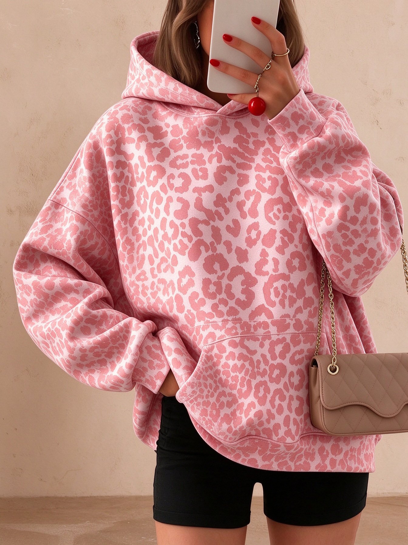 Women's Leopard-print Hooded Fleece-lined Sweatshirt - Image 2