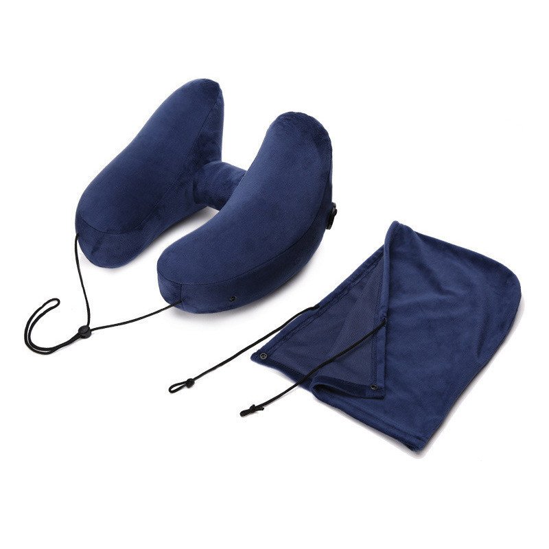 Hooded Travel Pillow H Shaped Inflatable Neck Pillow Folding Lightweight Nap Car Seat Office Airplane Sleeping Cushion Pillows - Image 4