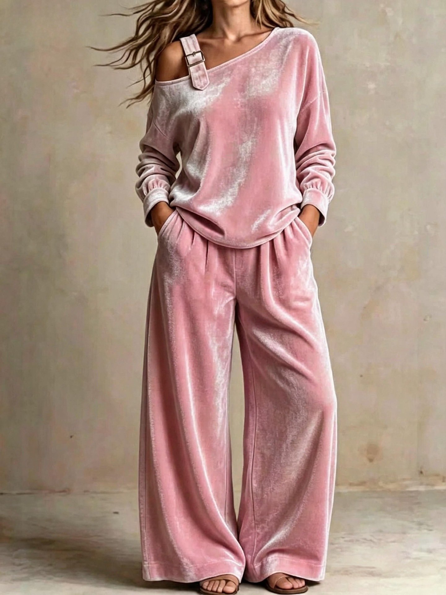 Off-shoulder Suit Women's Velvet Casual Two-Piece Set Soft Comfortable Outfit Daily Clothing - Image 6