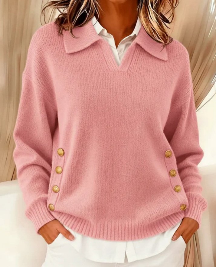 Turn-down Collar Sweater Button-down Collar Pullover Women's Long Sleeve Tops - Image 7