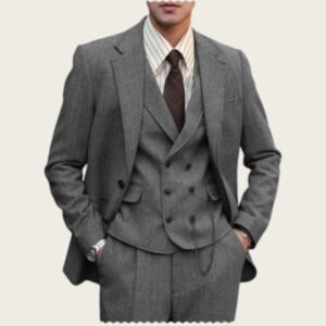 Herringbone Slim-Fit Business-Casual Banquet Wedding Mens Three-Piece Suit