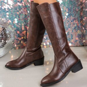 Women's Retro V-Neck High-Top Riding Boots