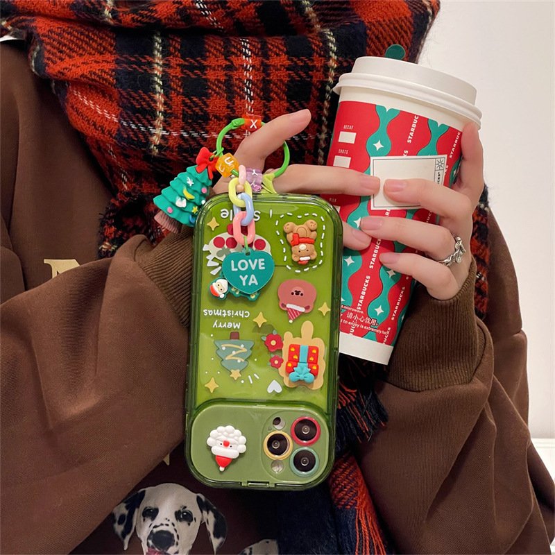 Xmas Santa Claus Cute Elk Hat Pendant Flip Christmas Phone Case For I Phone 15 14 13 12 11 Pro Max Pro Silicone Protection Cover - Image 4
