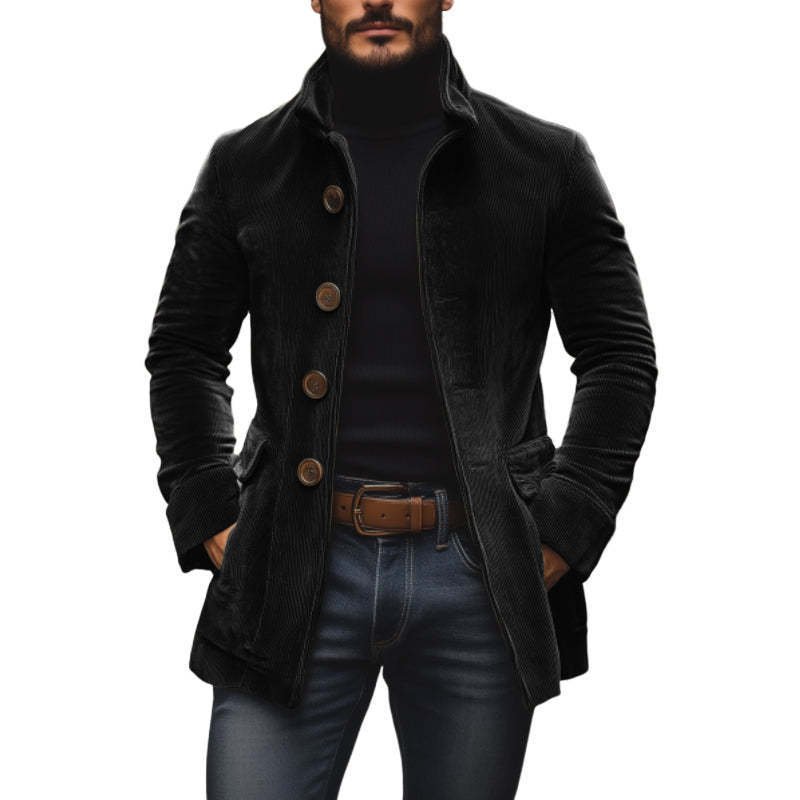 Men's Jacket Winter Stand Collar Button-up Coat Casual Blazer Outerwear Clothing - Image 5