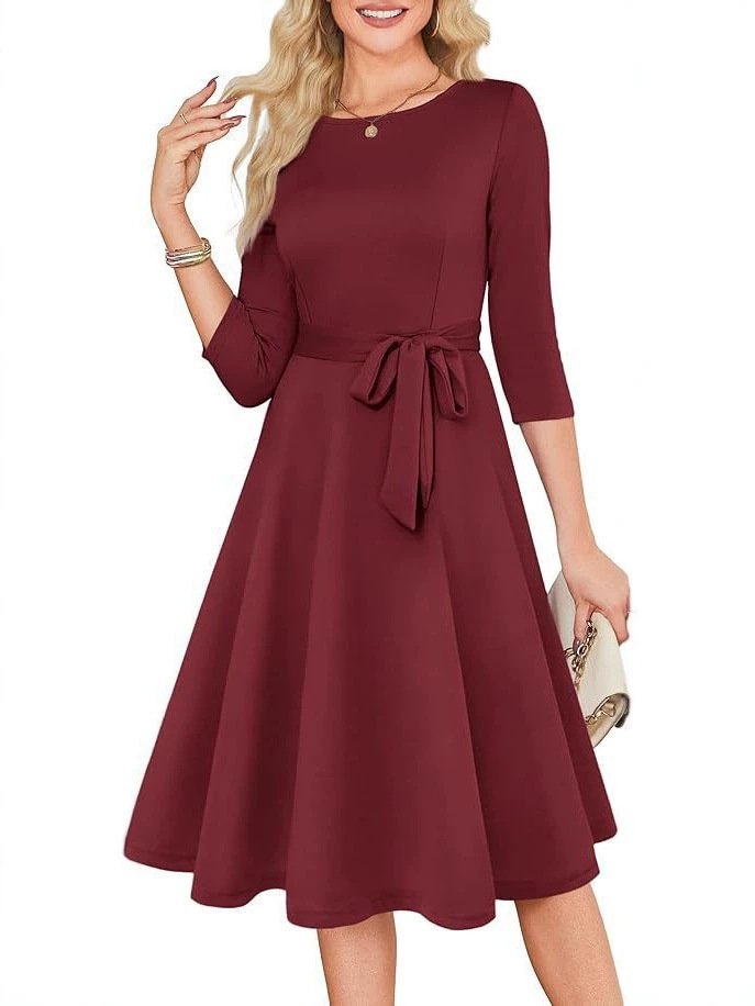 Elegant Round Neck Knitted Dress For Women - Image 2