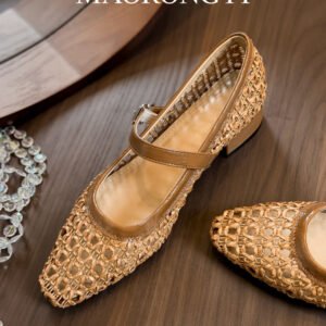 2026 Retro Woven Hollow Breathable Square Toe Block Heel Women's Single Shoes Summer One Strap Mary Jane Sandals