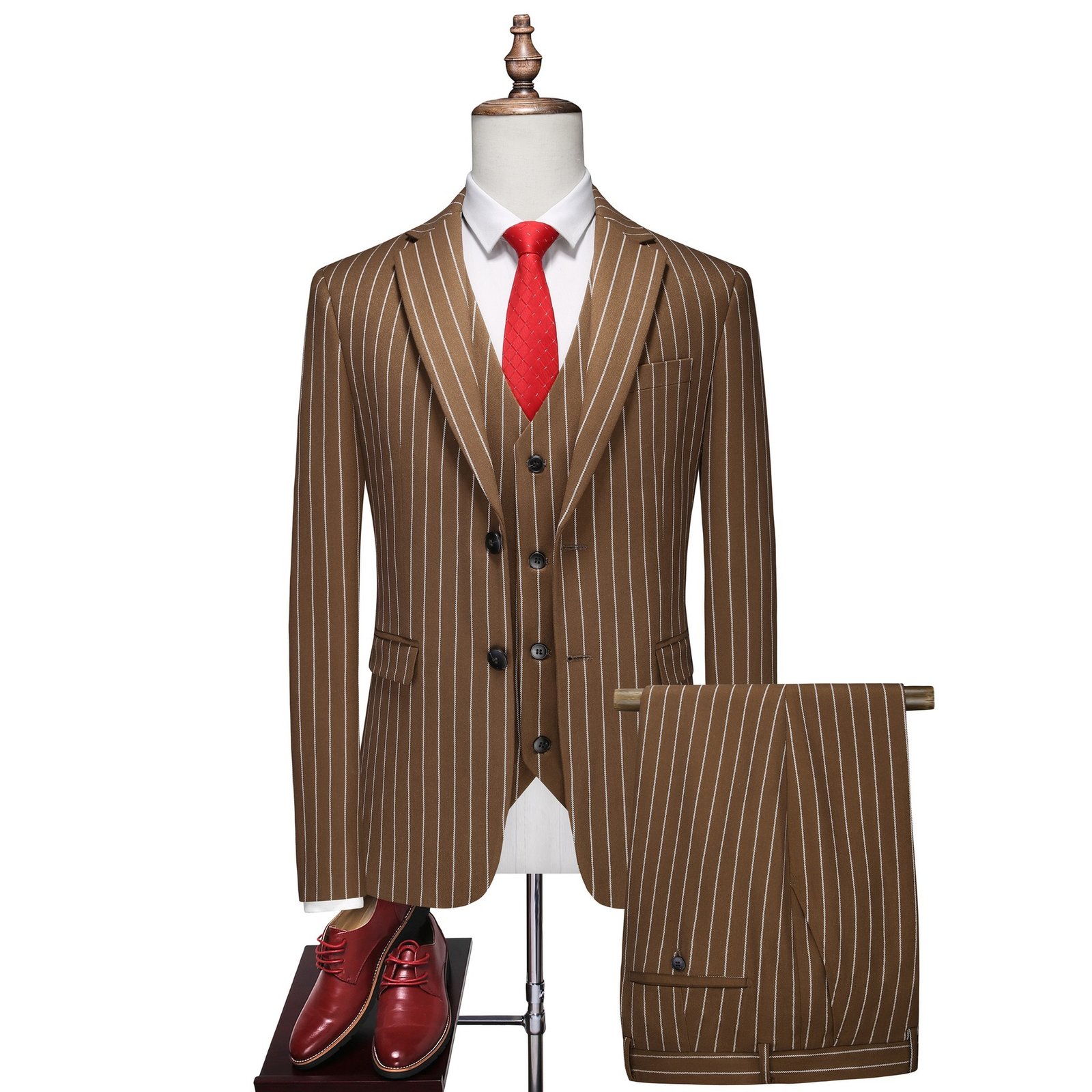 Men's Striped Suit Set Plus-size Three-piece Suit - Image 9