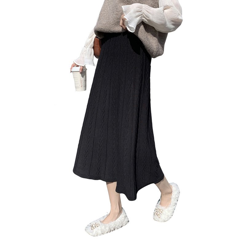 Knitted Skirt Mid Length Winter With Sweater Skirt Autumn Winter Long Skirt Versatile Winter Skirt
