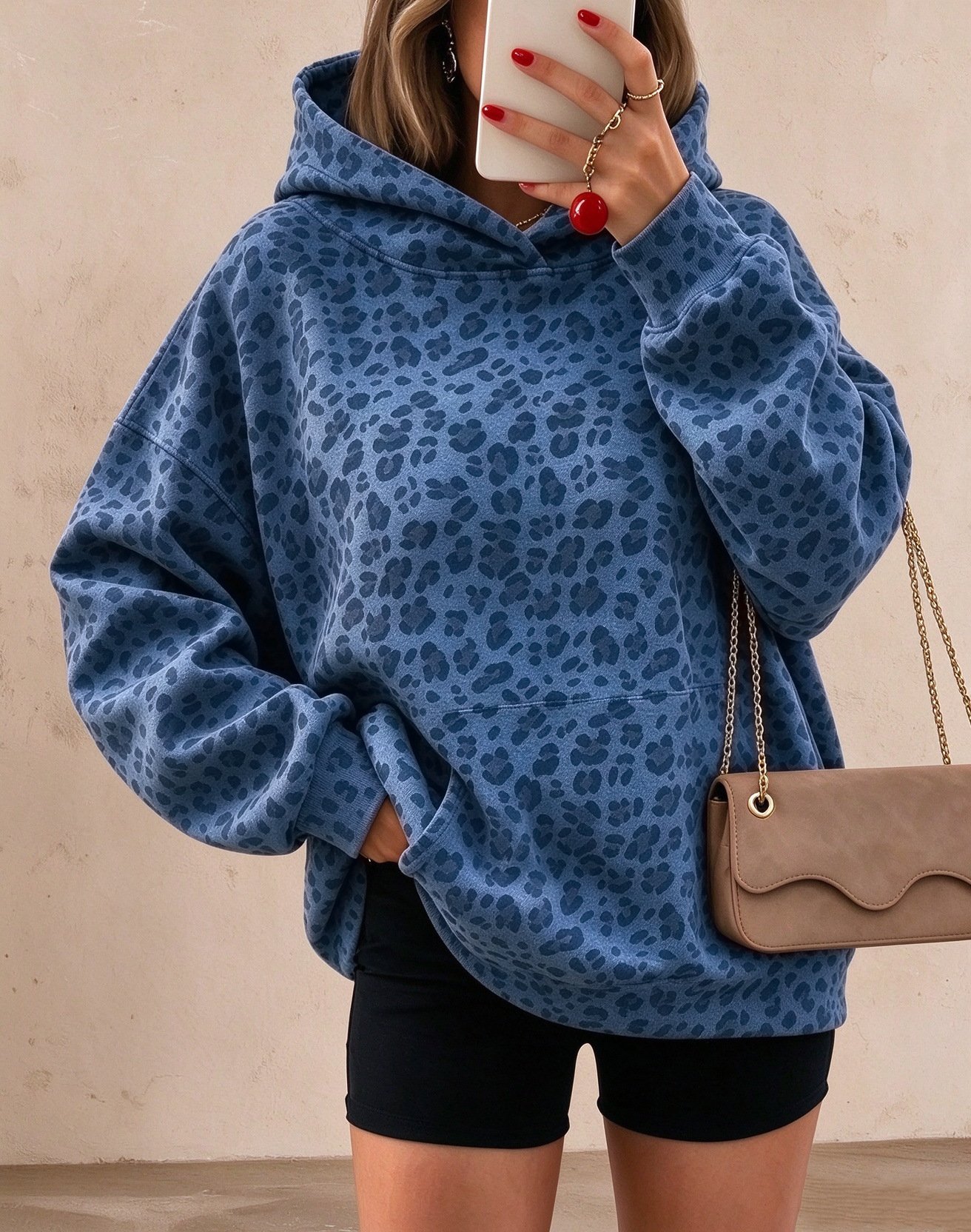 Women's Leopard-print Hooded Fleece-lined Sweatshirt - Image 9