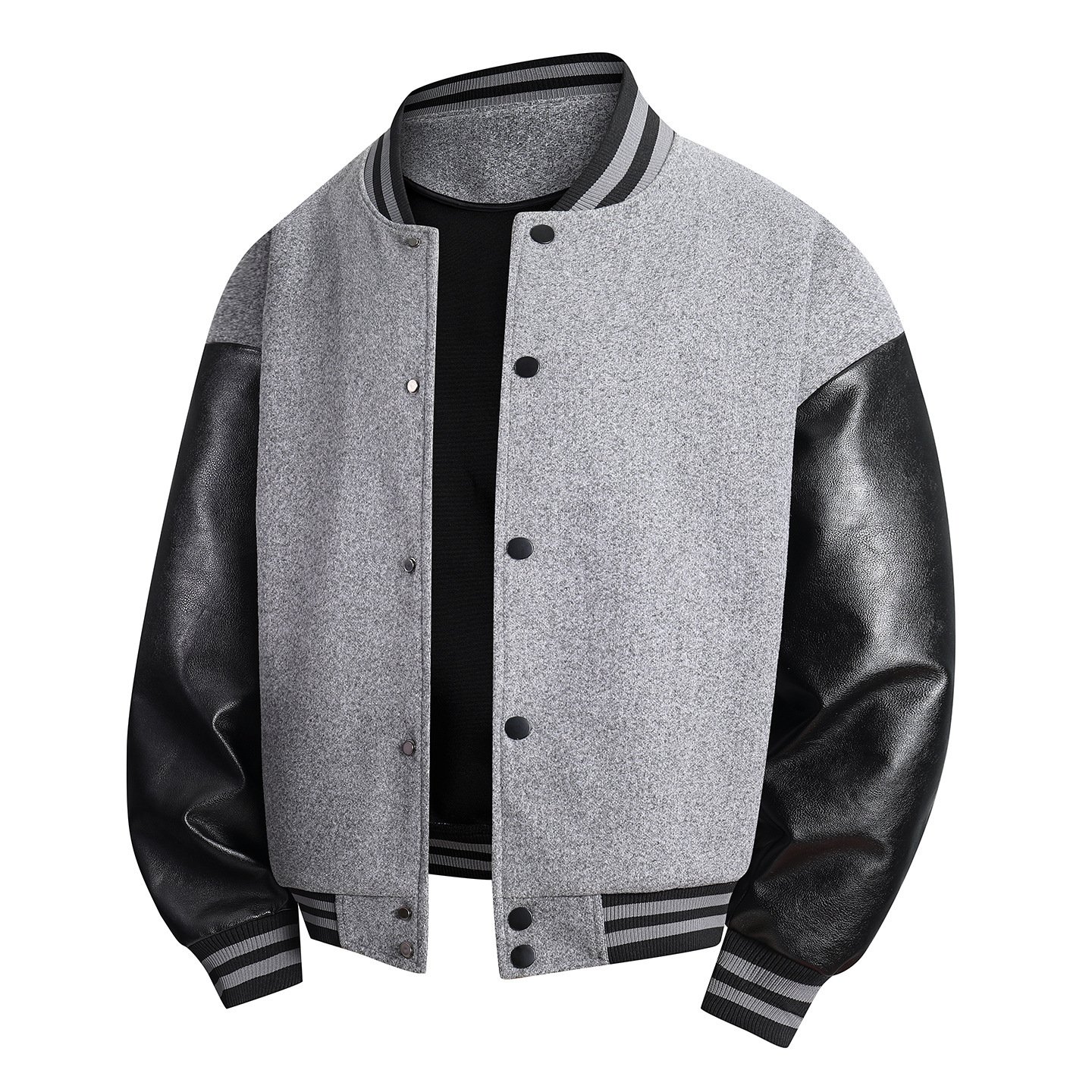 Springautumn New Wool-blend Jacket With PU Leather Sleeves - Image 5