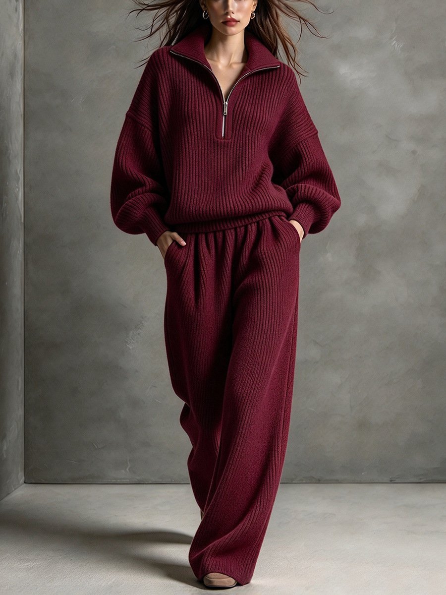 Winter Loose-fit Women's Half-zip Top Wide-leg Pants - Image 10