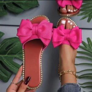 Women Bow Flat Slides Summer Outdoor Plus Size Casual Sandals