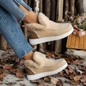 Women Suede Lace Up Snow Boots Winter Fur Lined Chunky Ankle Boots