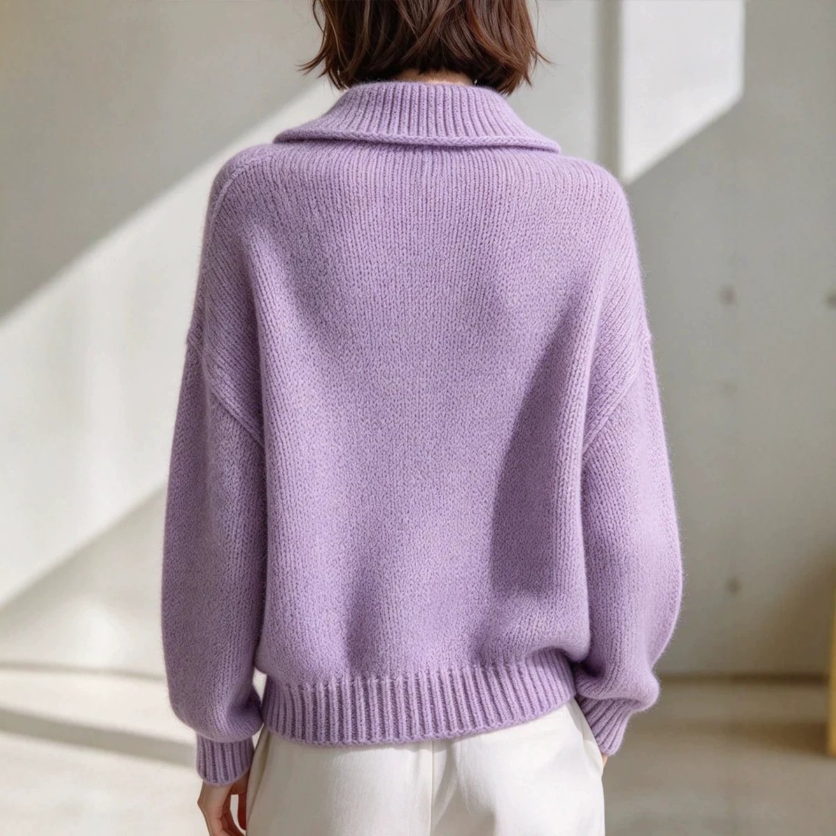 Cardigan Asymmetric Wide Collar Pearl Buckle Knitted Sweater - Image 2