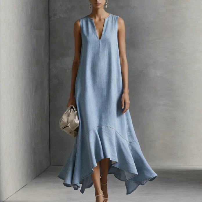 Fashionable V-neck Loose-fit Flared Womens Dress - Image 3