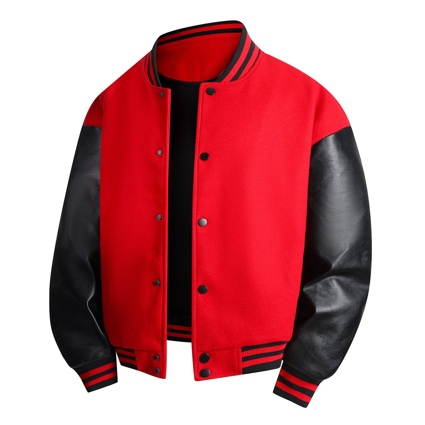 Springautumn New Wool-blend Jacket With PU Leather Sleeves - Image 3