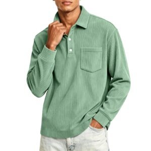 Men's Corduroy Solid-Color Striped Lapel Shirt